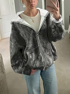 Women's Vintage Zip Up Hooded Loose Outdoor Fall Sweatshirt Coat