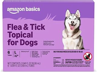 Amazon Basics Flea and Tick Topical Treatment and Prevention for Large Dogs (45-88 lbs), Fast Acting and Long Lasting, Tick Prevention, 6 Count, Packaging May Vary