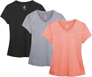 icyzone Women's Breathable Sports T-Shirt with V-Neck, Pack of 3 Fitness Running T-Shirt