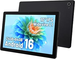Hakaug Tablet 10 Inch Android 16 Tablets PC 24 GB RAM 64 GB ROM 1 TB TF Extension 1280x800 IPS Touchscreen Widevine L1 WiFi 6 BT5.4 Dual Camera 6000 mAh (Black)