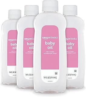 Amazon Basics Baby Oil, Mild & Gentle, Dermatologist Tested, Prevents Moisture Loss, Dry Skin Relief, 14 fl oz, 4-Pack (Previously Solimo)