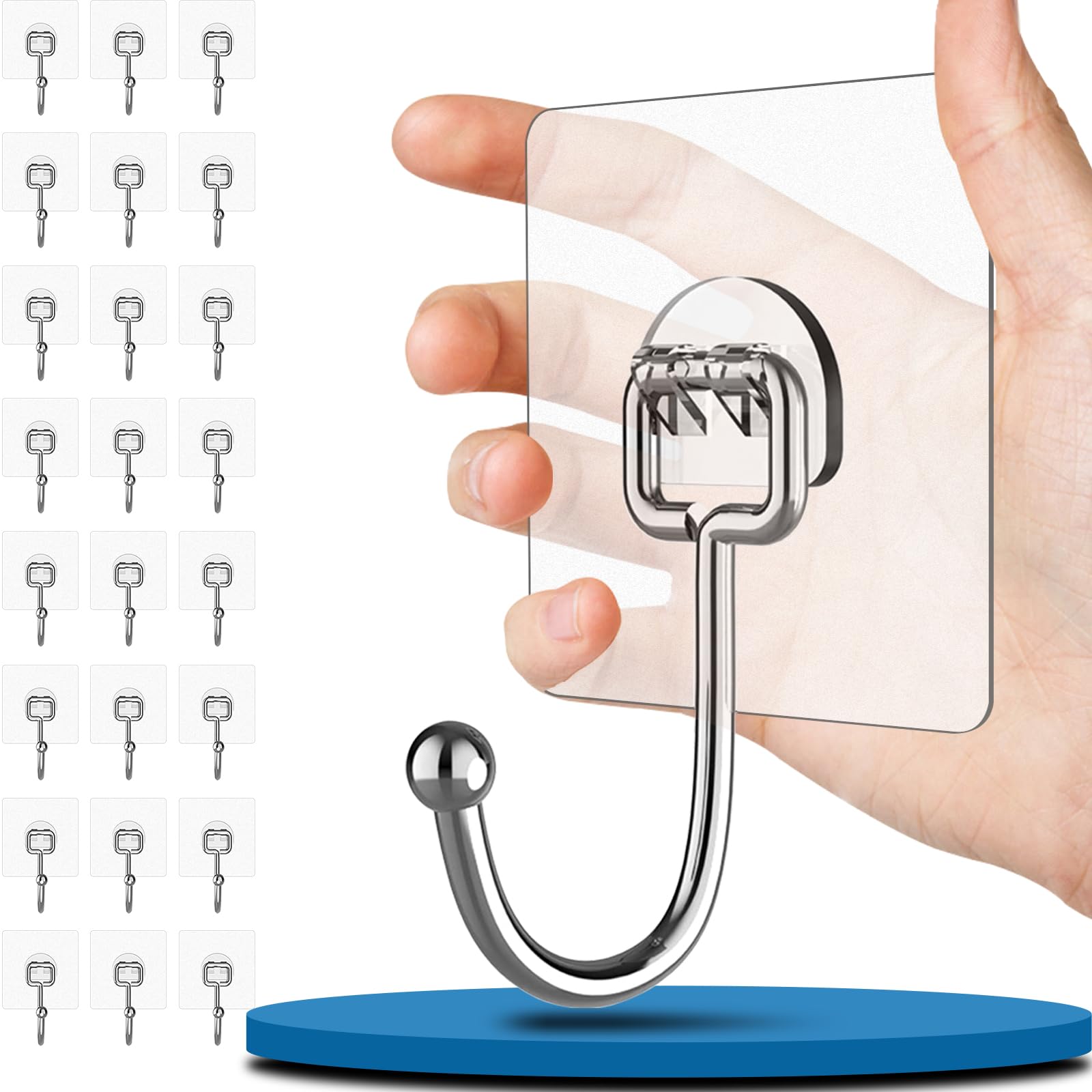 24 Pcs Self Adhesive Hooks Can Hold up to 33 lbs(Max.)No Nails Sticky Hooks