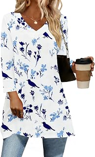 JomeDesign Top da donna con maniche a 3/4, estive, scollo a V, casual, tunica top, vestiti alla moda 2026