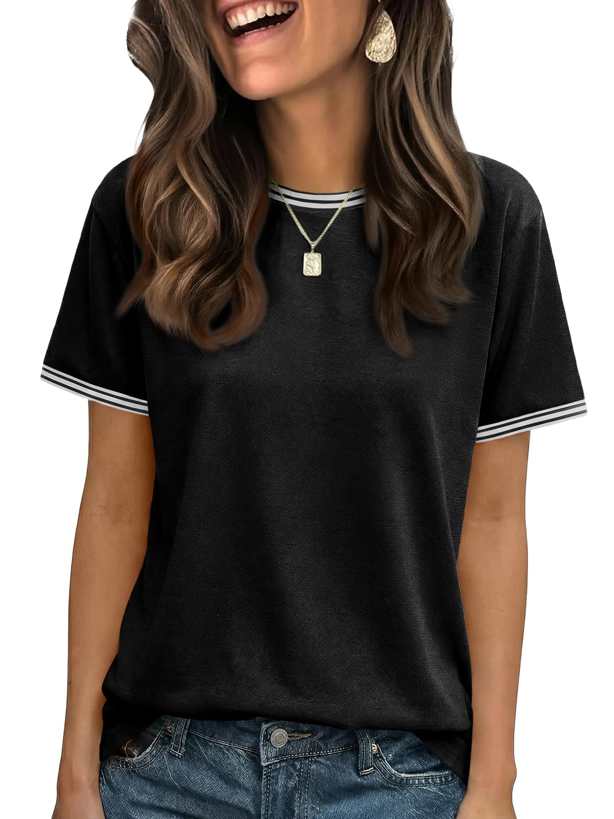 Cicy Bell Maglietta estiva da donna, girocollo, casual, a maniche corte, vestibi