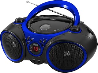 Jensen® CD-490 Classic Boom Box Portable CD Player Home Audio Radio AM-FM, Stereo Speakers, Aux Line-in, Headphone Jack - Blue - Limited Edition Color