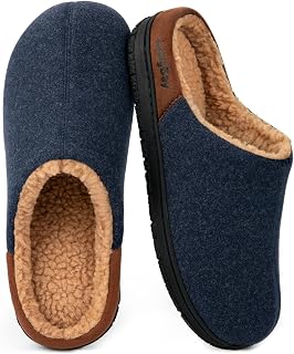LongBay Mens Wool Slippers Memory Foam Slippers Soft Sherpa Lined Indoor Outdoor Slippers