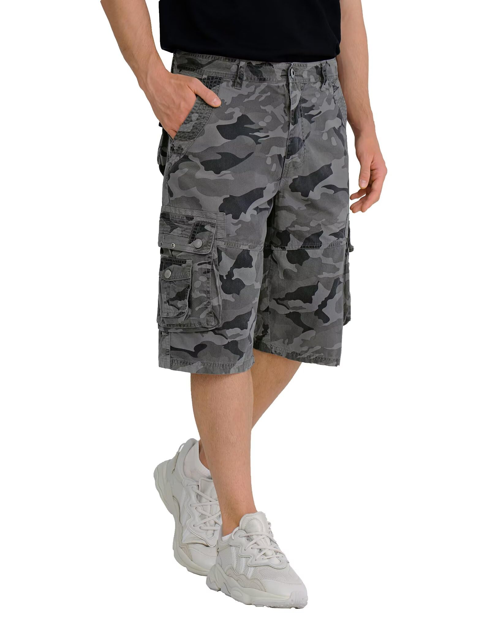 BEST SOUTH Men's Long Cargo Shorts Below Knee 13 Inches Cotton Relaxed Fit