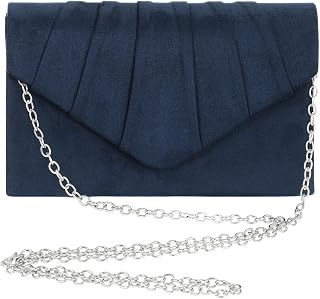 Clutch Purse for Women, Elegant Evening Clutch, Envelope Handbag with Detachable Chain, Pleated Shoulder Bag for Weddings, Formal Parties & Prom