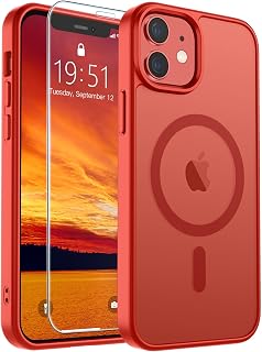 SUPFINE Magnetic Case for iPhone 12 / iPhone 12 Pro (Compatible with MagSafe) (Military Grade Drop Protection) Slim Translucent Matte Shockproof with Anti-Fingerprint Phone Case (Red)