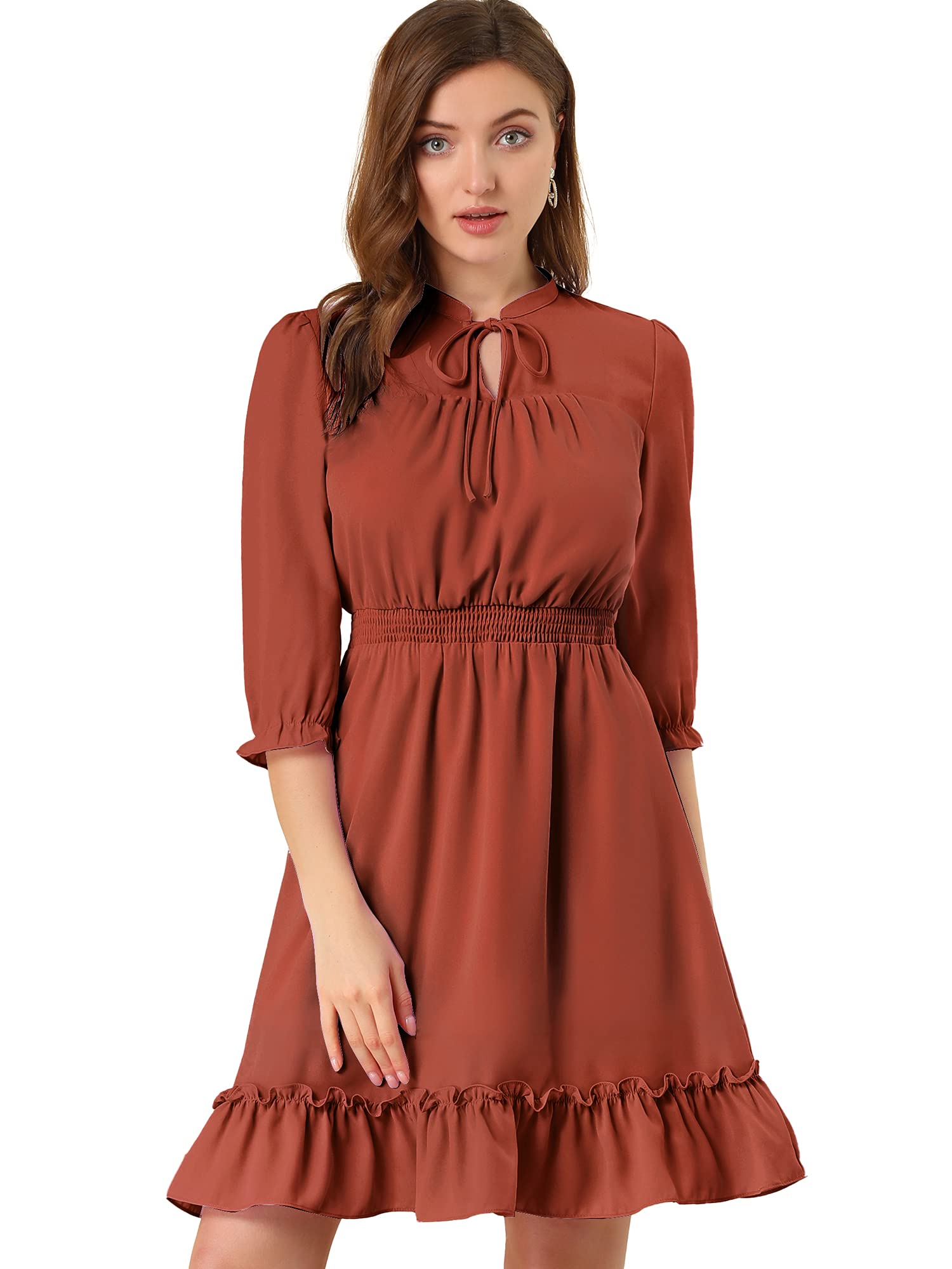Allegra K, Women's Casual 3/4 Sleeve Chiffon Summer Boho Wedding Guest Dress