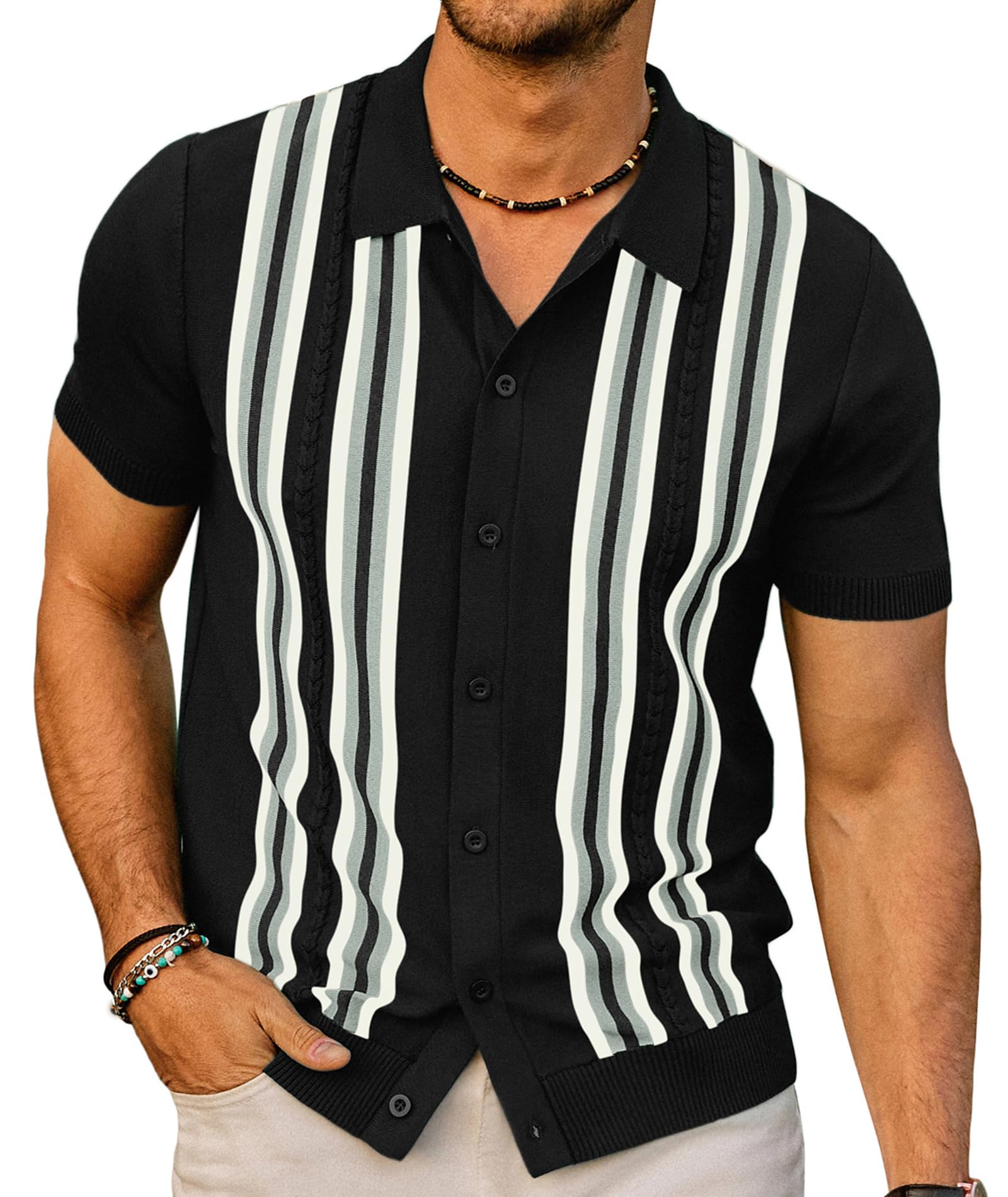 PJ PAUL JONES Mens Vintage Button Down Knitted Polo Shirt