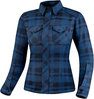 SHIMA RENEGADE LADY 2 Motorcycle Shirt for Women Armored Plaid Biker Flannel Jacket with Kevlar by DuPont layer, CE Back, Shoulder, Elbow Protectors, Zipper Closure (Blue, 3XL)