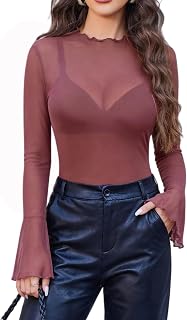 Avidlove Mesh Tops Women Long Bell Sleeve Blouse Sexy Going Out Shirt Sheer Winter Outfit 2025