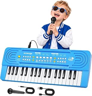 m zimoon 37 Mini-Key Kids Keyboard Piano with Microphone Music Toy | Child Portable Keyboard Toddler Electronic Musical Instrument Toys for Boys Girls Ages 3-7, Birthday Gifts Blue