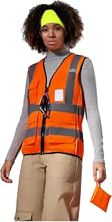 AYKRM Women Safety Vest Zipper With Pockets High Visibility Reflective Warning Vest Fluorescent Woman