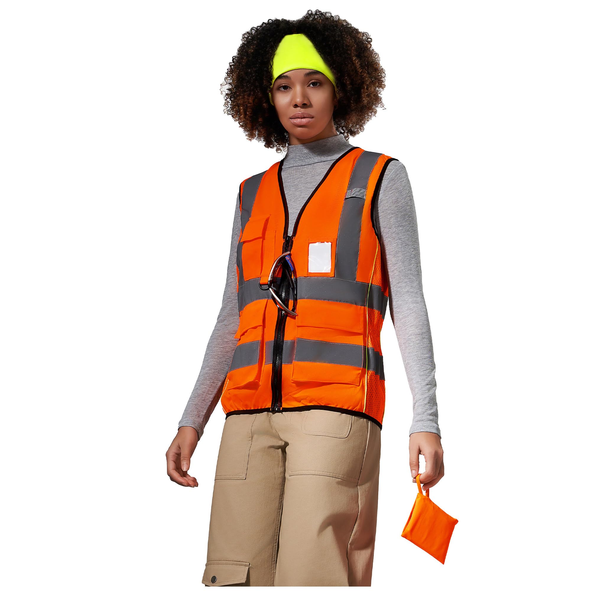 AYKRM Women Safety Vest Zipper With Pockets High Visibility Reflective Warning V