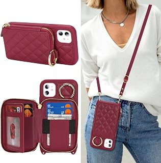 Crossbody Wallet Case for iPhone 11-Dark red