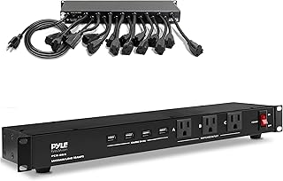 Pyle 19 Outlet 1U 19" Rackmount PDU Power Distribution Unit | 15 Amp Circuit Breaker - 4 USB Ports - 15FT Cord - Power Supply for Servers, Audio Equipment, Home/Office Use - PCO865