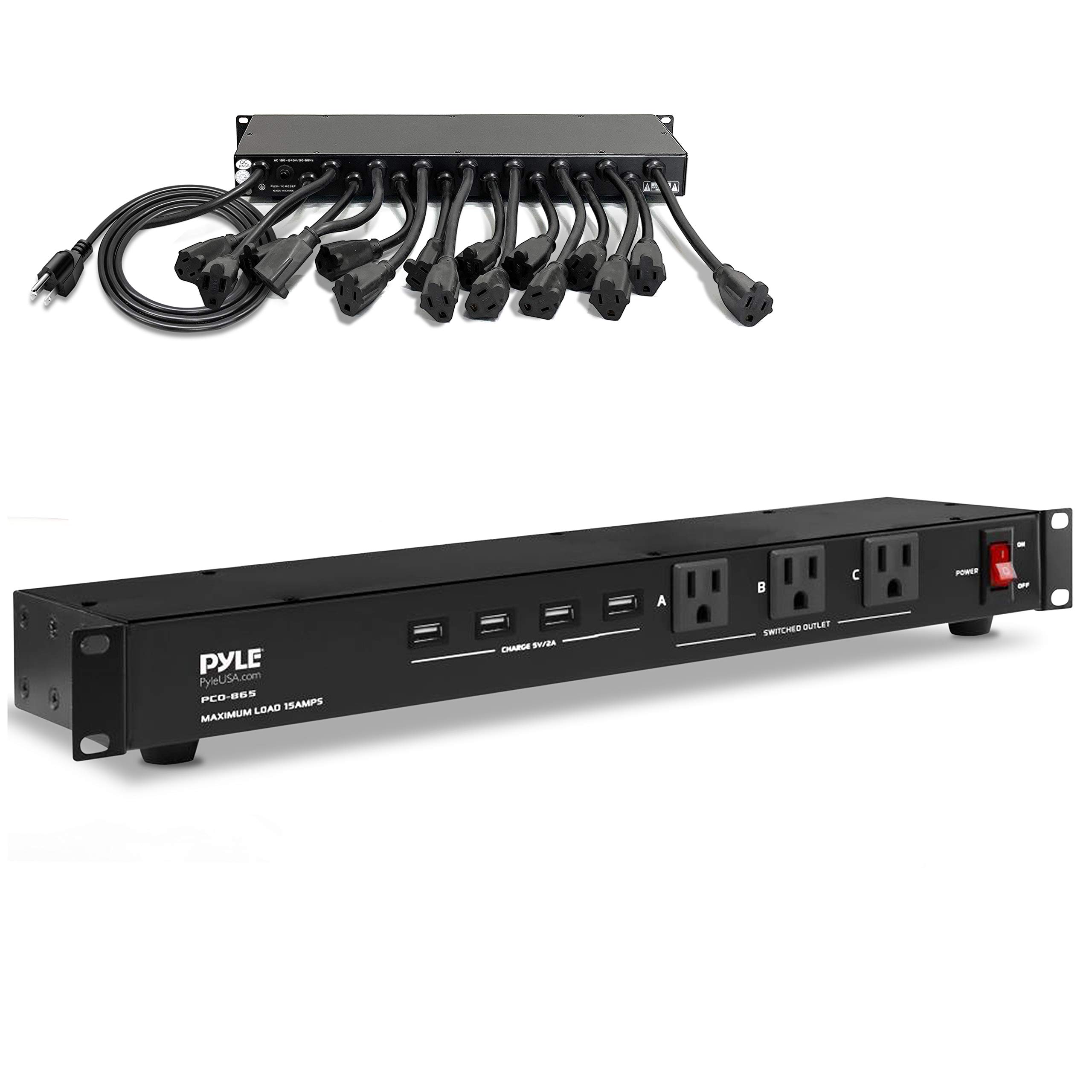 Pyle 19 Outlet 1U 19" Rackmount PDU Power Distribution Unit | 15 Amp Circuit Bre