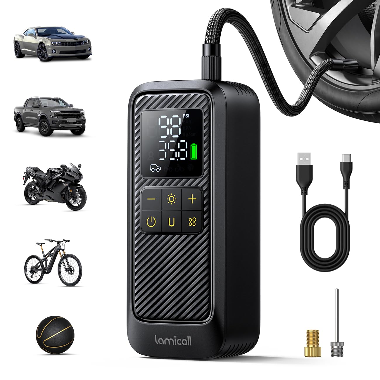 Lamicall Car Tyre Inflator Air Compressor - [5x Faster Inflation] Portable Air P
