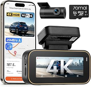 70mai A810 Lite 4K Dash Cam Front and Rear, 5GHz WiFi 6 DashCam, Car Camera with GPS Tracking, HDR Night Vision, 24H Parking Mode, Voice Control, Emergency Lock, Loop Recording, Support 512GB Max