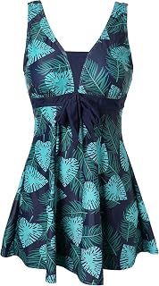 Ecupper Women's Plus Size Swimsuit One Piece Skirted Swimwear Tummy Control Swimming Costume with Shorts