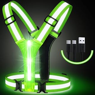 Simket LED Reflective Running Vest, Water Resistant Safety Gear with USB Rechargeable 10-12H Runtime Lights, Adjustable High Visibility Vest for Night Running, Cycling, Dog Walking, Men Women Kids