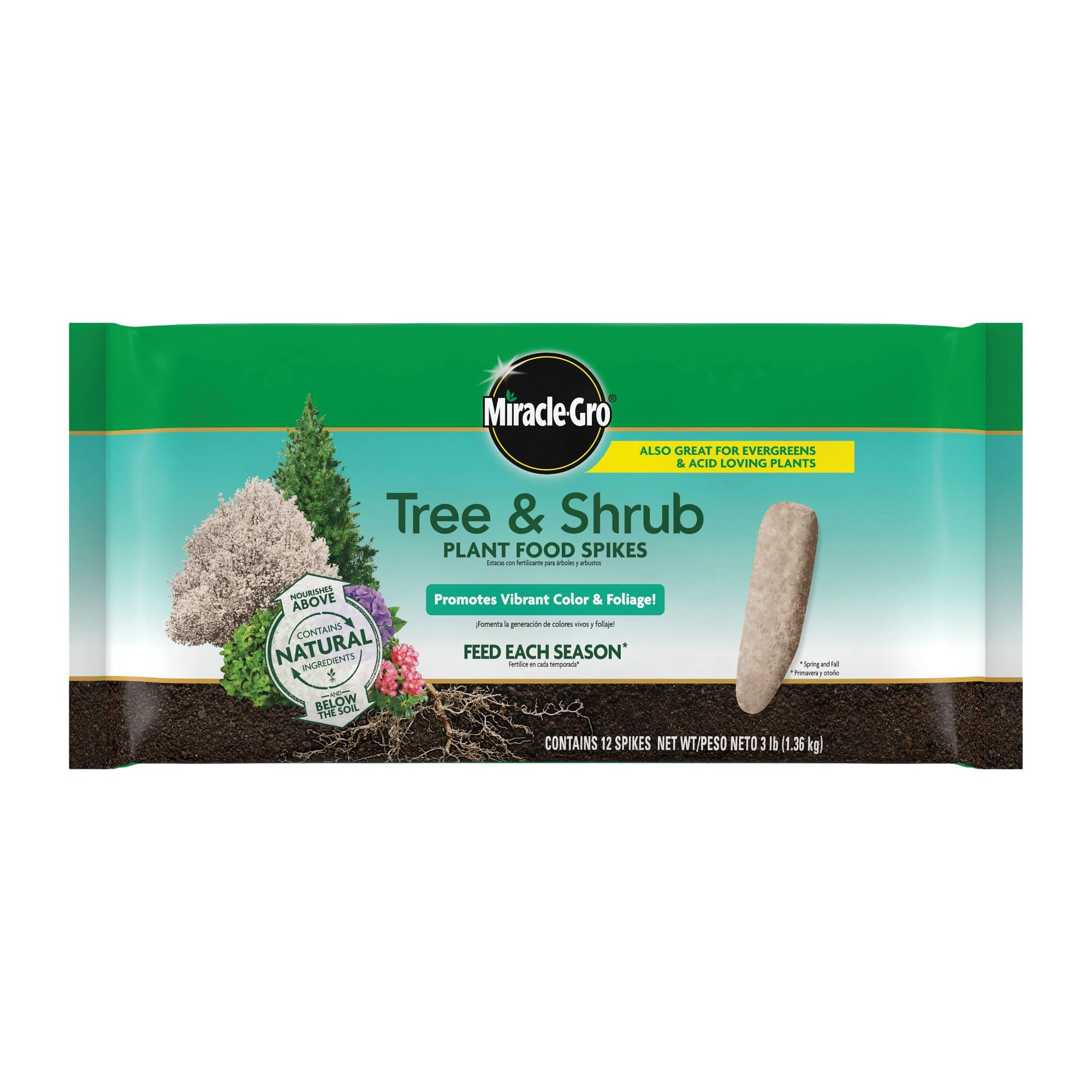 Miracle-Gro Tree & Shrub Plant Food Spikes, 12 Spikes | For Deciduous, Flowering