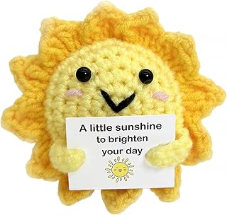 Handmade Positive Energy Crochet Sun Gift for Women &amp; Men Office Desk Decor | Emotional Support Sunshine with Inspiring Affirmation Card, Thoughtful Stress Relief Present, Cute Birthday Gift for Coworker