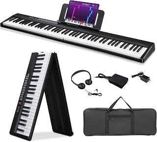 LALAHO 88 Key Foldable Keyboard Piano,Electric Piano Digital Piano | Dual Bluetooth Mode, 1000 Rhythms, 1000 Tones and 50 Demos, Full Equipment for Beginners Adults (Compact-Black)