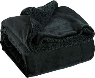 Bedsure Reversible Throw Sherpa Blanket for Bed, Black, 50x60 Inch