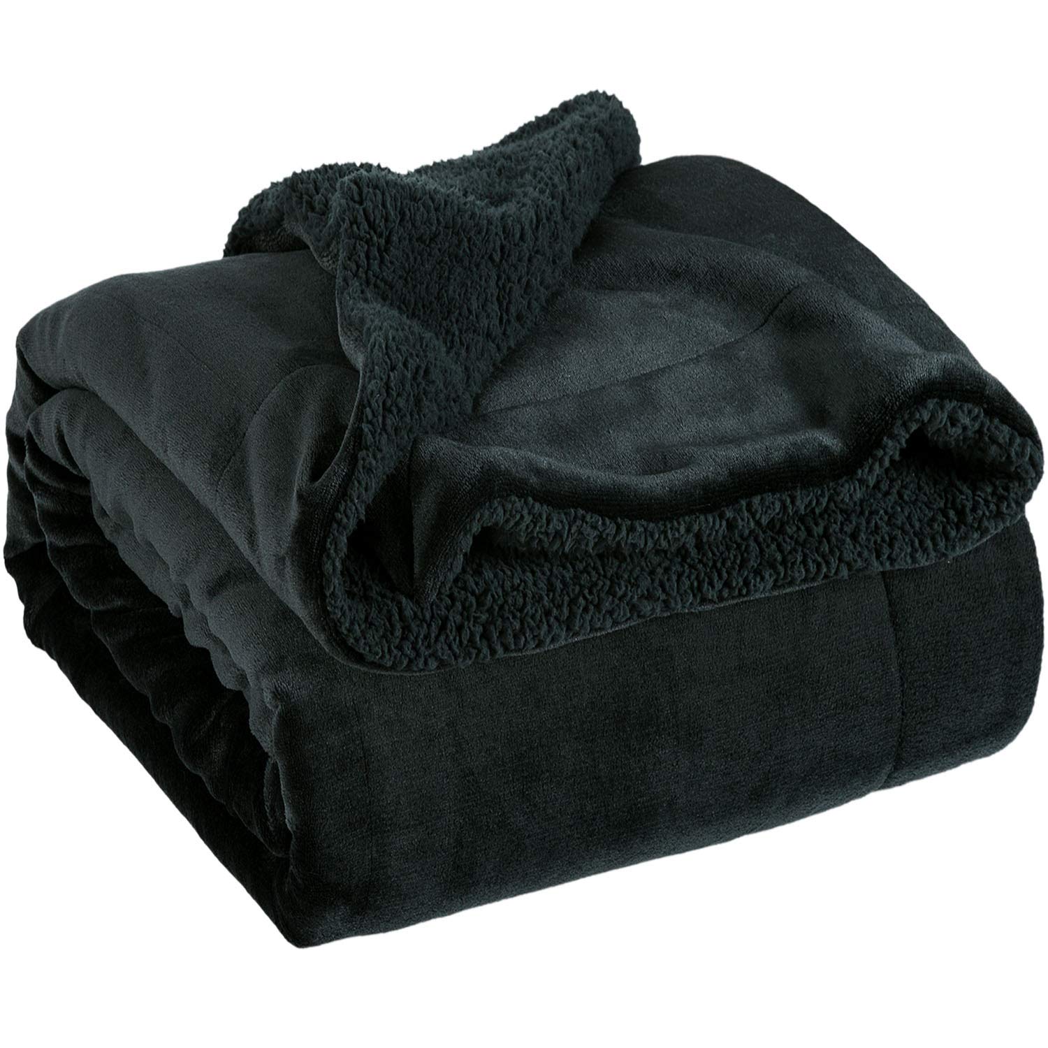Bedsure Reversible Throw Sherpa Blanket for Bed, Black, 50x60 Inch