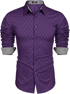 Coofandy Men's Dress Shirts Long Sleeve Slim Fit Business Casual Button Down Shirts Purple, Large