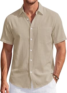 J.VER Mens Linen Shirt Short Sleeve Button Down Casual Summer Shirts