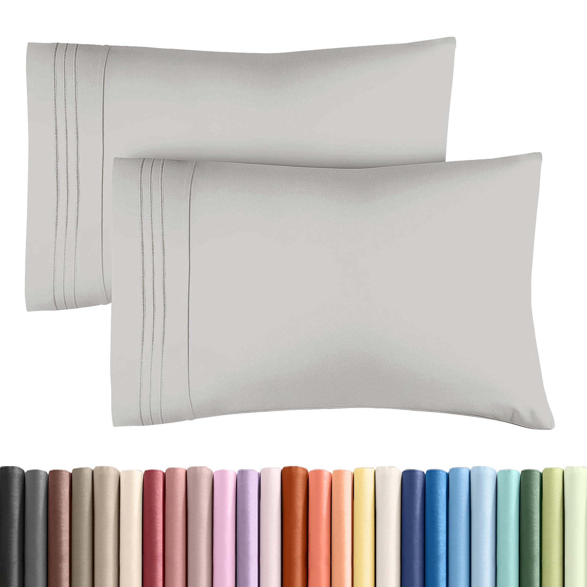 Queen Pillow Cases Set of 2 - Ultra Soft Pillowcase Covers - French Grey