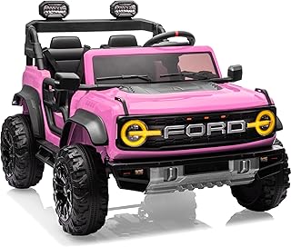 First Ride On 24V Ride on Toys for Big Kids, Licensed Ford Bronco Raptor 2 Seater Ride on Cars with Remote Control, Ride on Truck w/ 4-Wheeler Suspension, 3 Speeds, Led Lights, Bluetooth (24V, Pink)