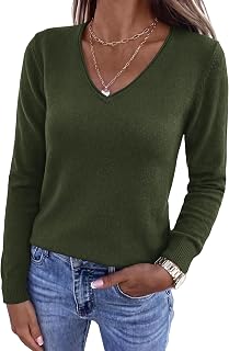 PRETTYGARDEN Womens Fall Sweaters 2026 Fashion V Neck Long Sleeve Ribbed Knit Pullover Sweater Top Lightweight Soft Outfits