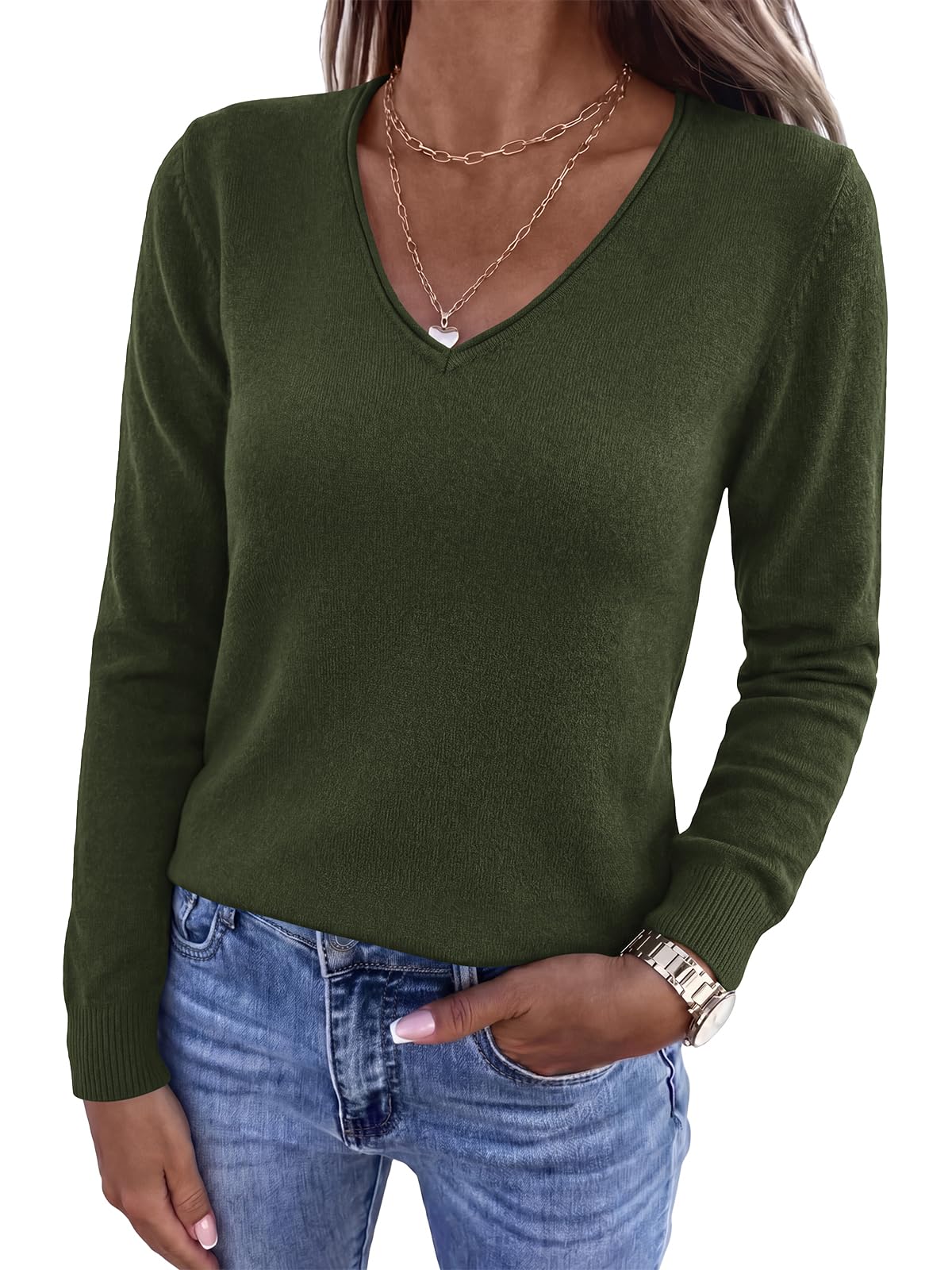 PRETTYGARDEN Womens Fall Sweaters 2026 Fashion V Neck Long Sleeve Ribbed Knit Pu