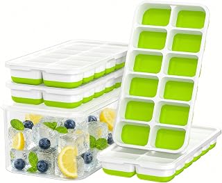 Ice Cube Tray with Lid and Bin - 4 Pack 48 Cubes Stackable Freezer Mold | Easy-Release, BPA-Free & Space-Saving for Whiskey, Cocktails, Coffee, Juice, Soda, Kitchen & RV
