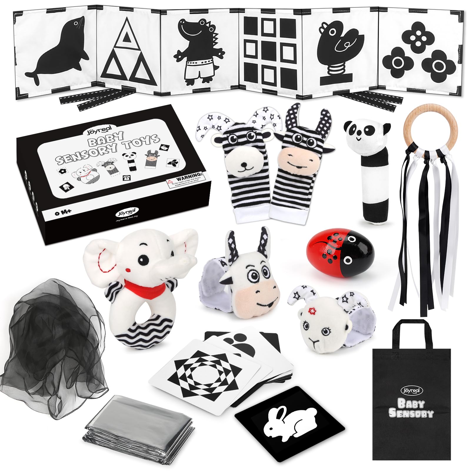 Joyreal Baby Sensory Toys, 13 Pcs Black and White Sensory Toys 0-6 Months, Foil 