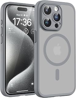 TOCOL Magnetic Cover for iPhone 15 Pro 6.1 Inch, MagSafe Compatible, Integrated Camera Protection, Translucent Matte Shockproof Case, Titanium Grey