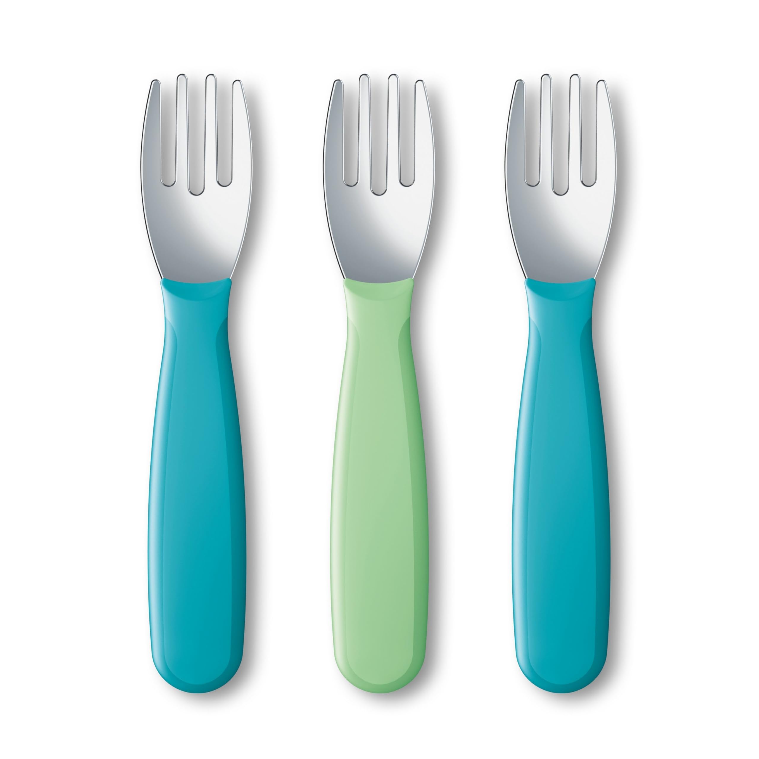 NUK Kiddy Cutlery Forks, 3-Pack, Blue & Green | Durable Stainless Steel, Easy-Gr