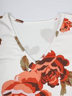 Women's Summer V Neck Short Sleeve Hollow Print T Shirt