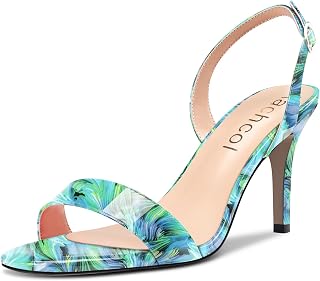 Aachcol Women's Needle Mid High Heel Sandals Back Strap Ankle Strap Slingback Round Open Toe Dress Shoes Office Wedding Party Patent Leather 8CM