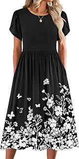Zeagoo Women's Summer Short Sleeve Dresses with Pockets Casual A Line Swing Loose Floral T-Shirt Dress Beach Dress