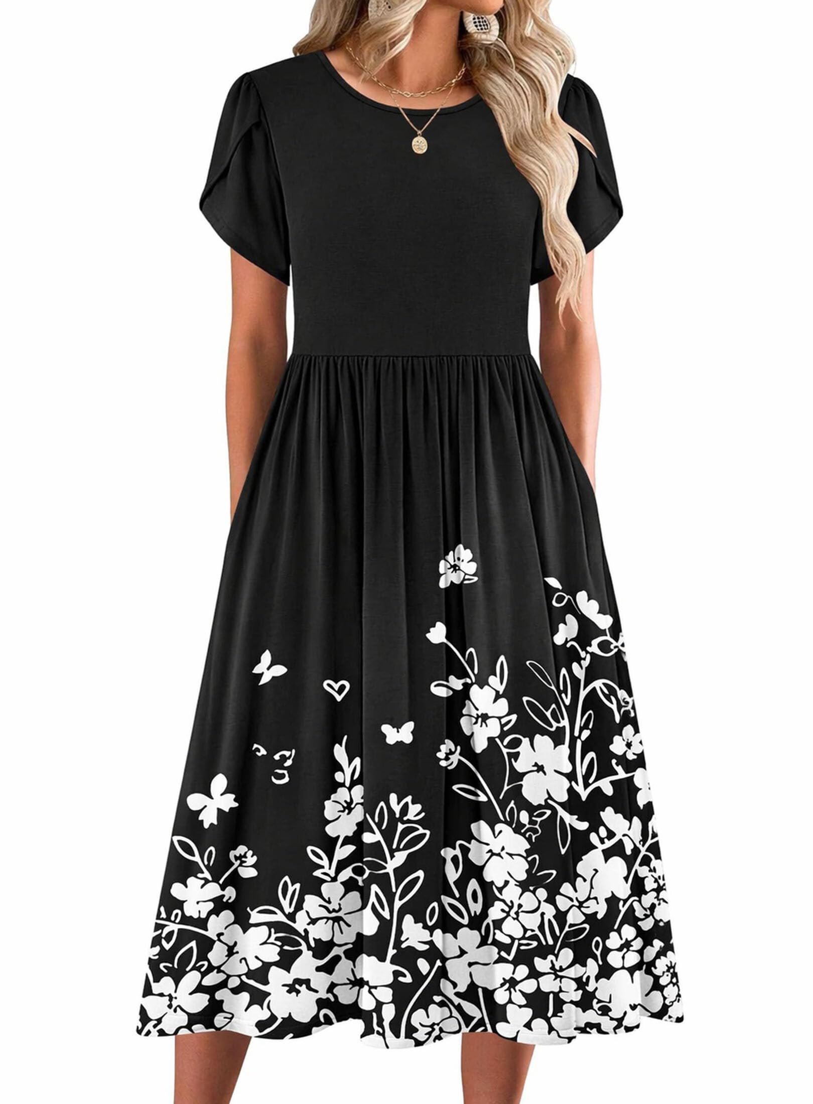Zeagoo Women's Summer Short Sleeve Dresses with Pockets Casual A Line Swing Loos