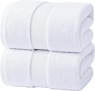Infinitee Xclusives Set of 2 Extra Large Bath Towels (90 x 180 cm) 100% Cotton, Super Absorbent, Quick Drying, Hotel & Spa Bath Towels - Bright White
