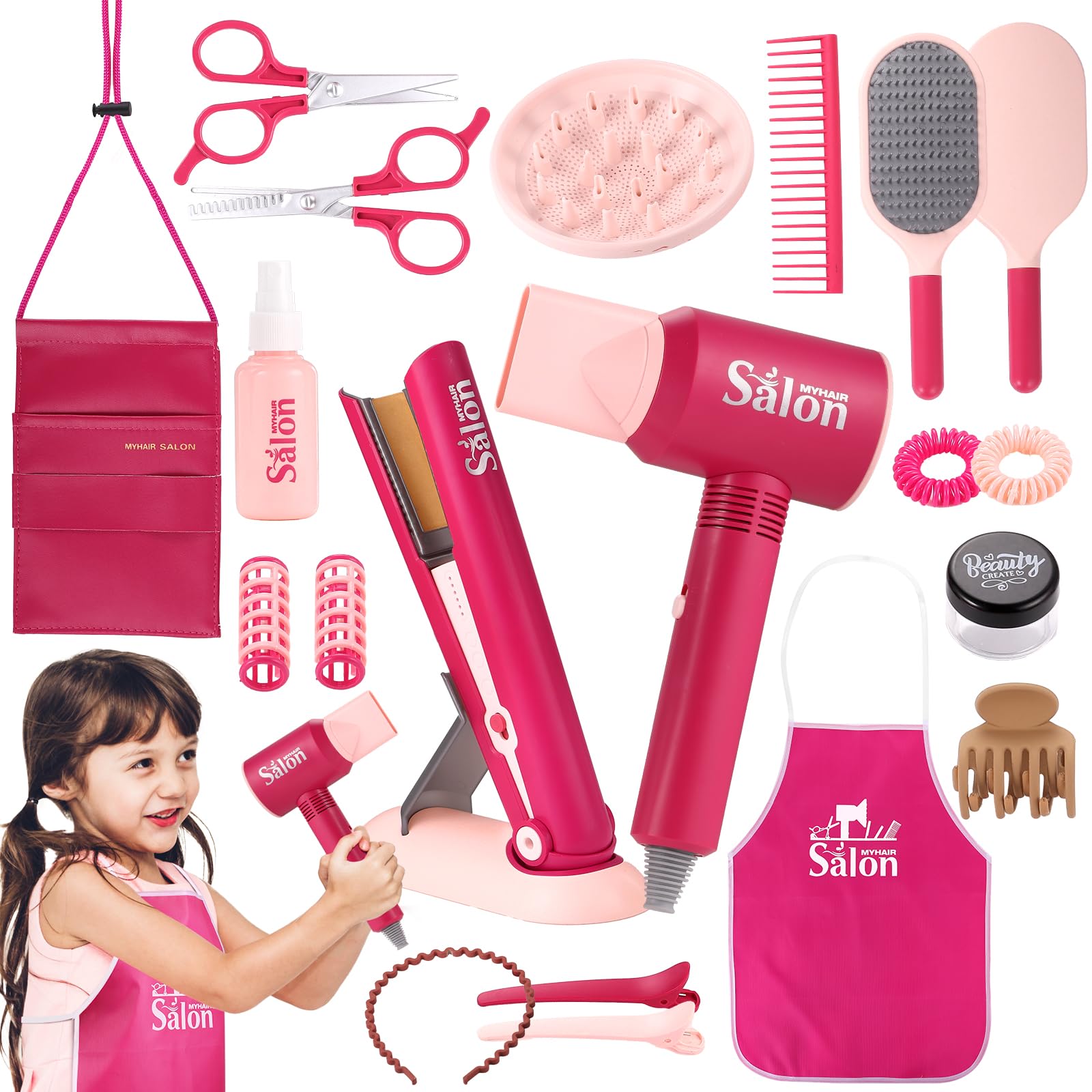 GAGAKU Pretend Hair Salon Toys for Girls,Pretend Makeup for Toddlers Dress Up Be