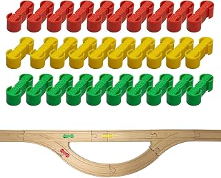 Bunu1492 Wooden Train Track Accessories, 30 Pcs Colorful Dog Bone Track Connectors, Compatible with All Train Track, Christmas Birthday Gift for Boys Girls, Track Toys Expansion Pack for Kids Ages 3+