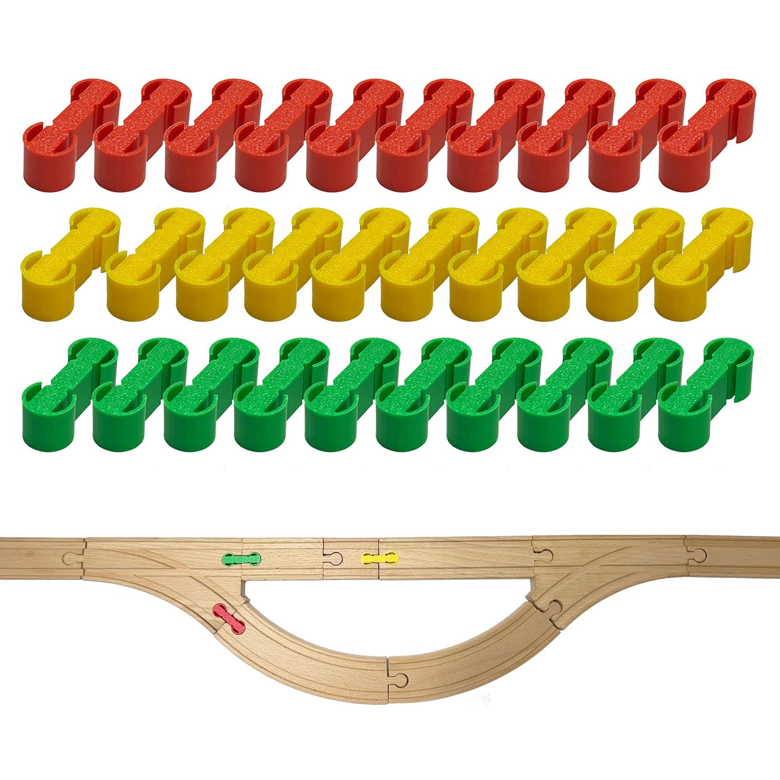 Bunu1492 Wooden Train Track Accessories, 30 Pcs Colorful Dog Bone Track Connecto